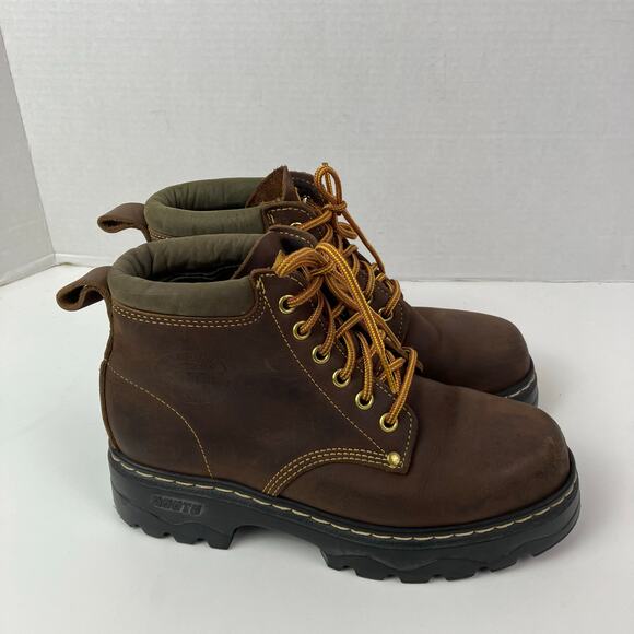 ROOTS TUFF Vintage Brown Leather Hiking/Work Lace-up Boots Chunky Sole Rugged - Picture 8 of 16